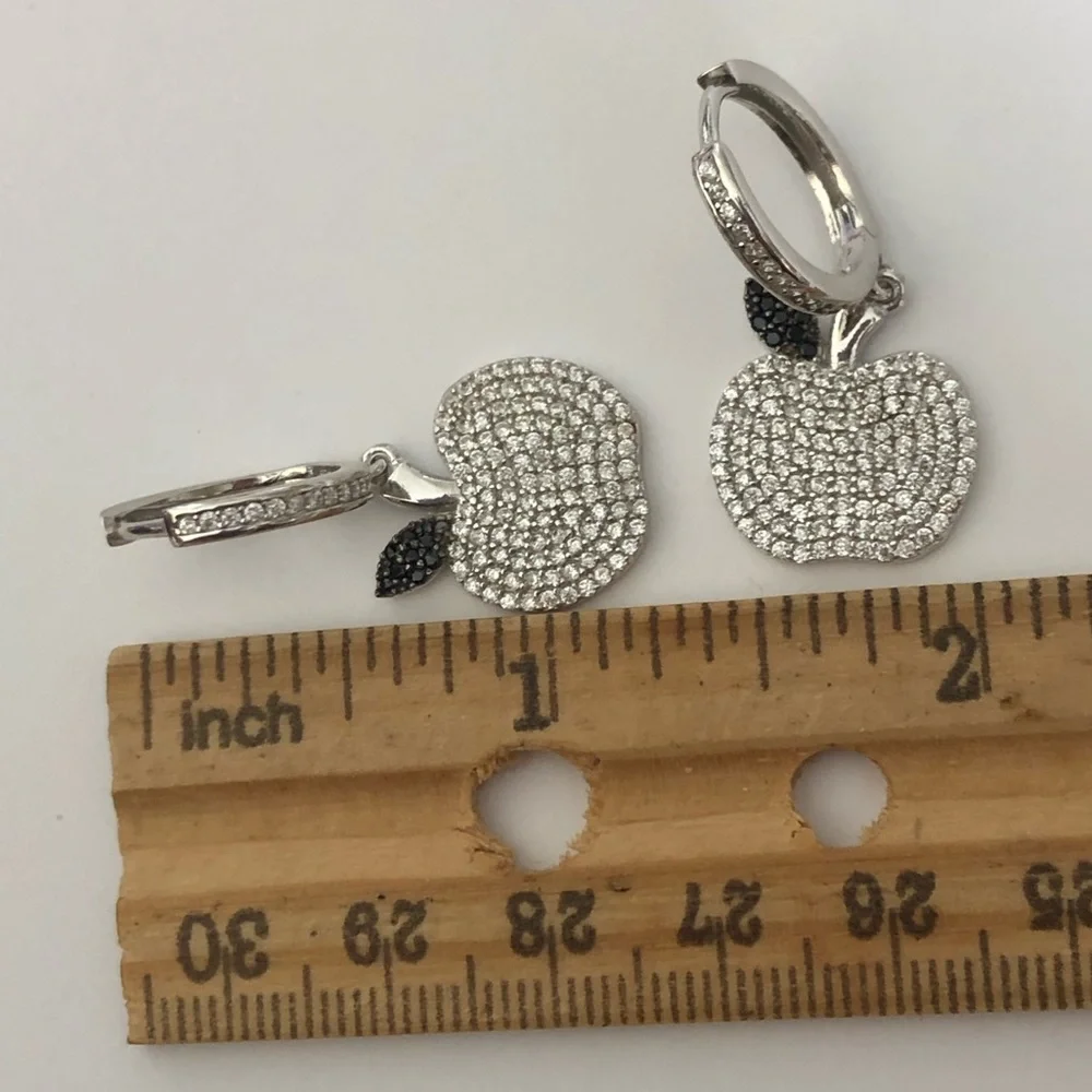 🍎925 Silver earrings apple cz stones teacher gift